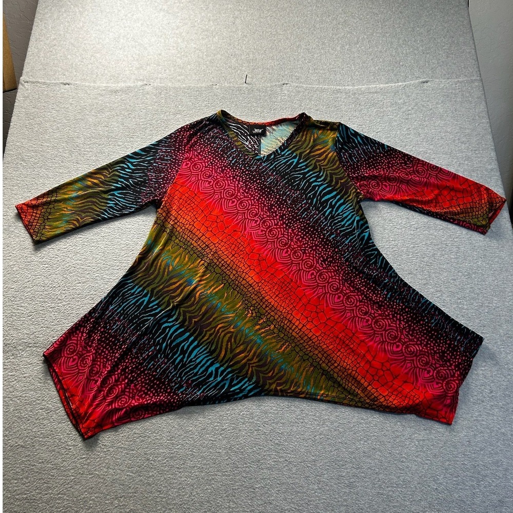Jostar Womens Tunic Top Animal Multicolor Abstract Stretch 3/4 Sleeve Made USA